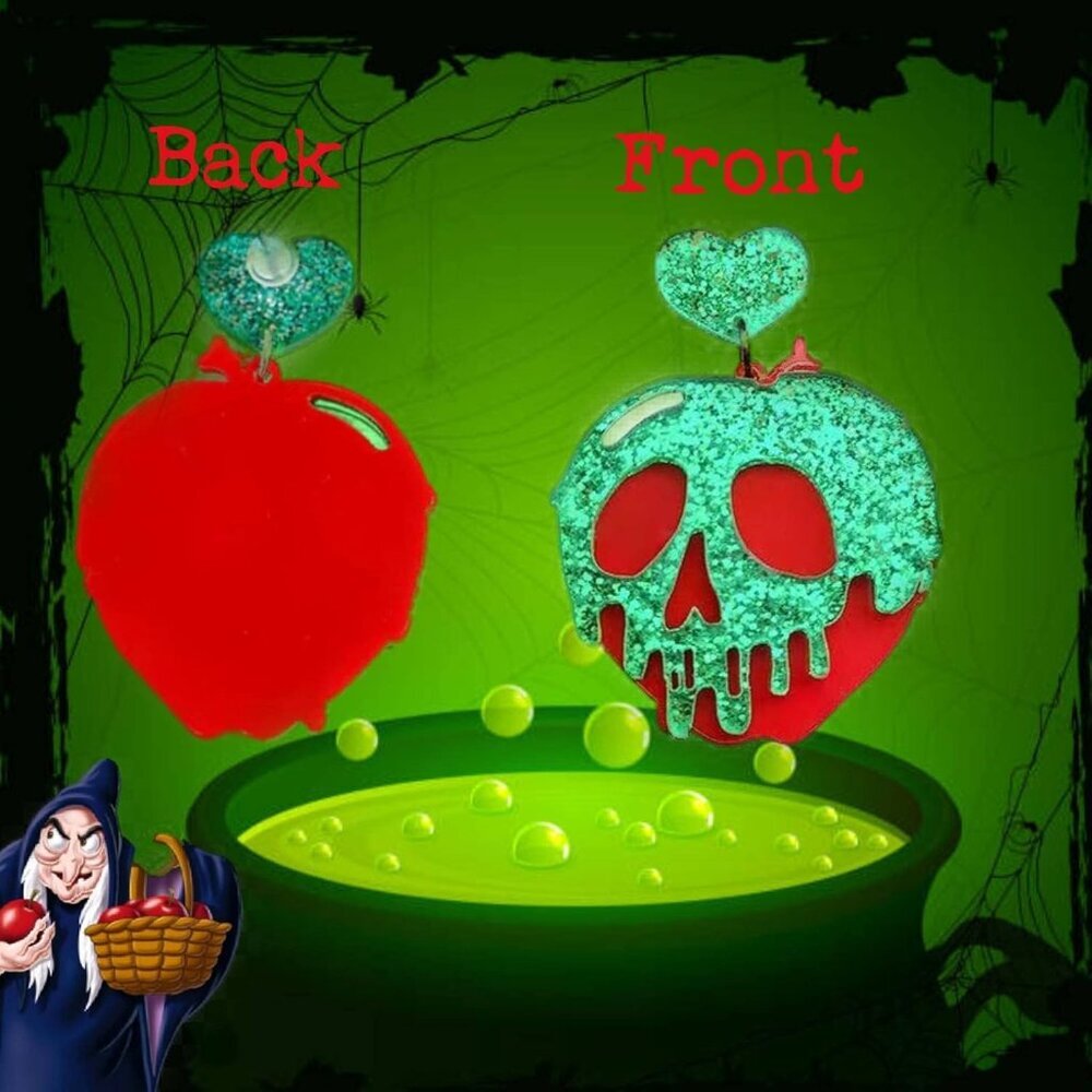 Women's Poison Apple Snow White Witches Cute Halloween Plastic Cosplay Earrings - Picture 3 of 5